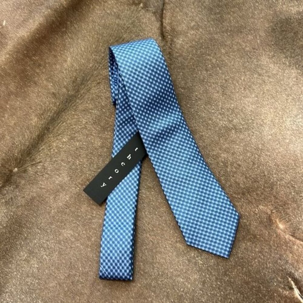 Theory Roadster Tie Thaxt Delphinium Gridded Plaid Skinny Tie